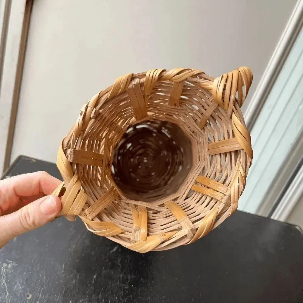 Vintage Handwoven Wicker Amphora-Style Vase with Twisted Handles